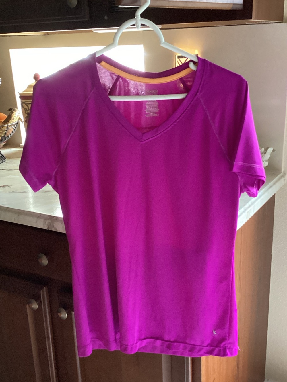 Danskin Now Women's V-Neck Short Sleeve Tee in Fuchsia